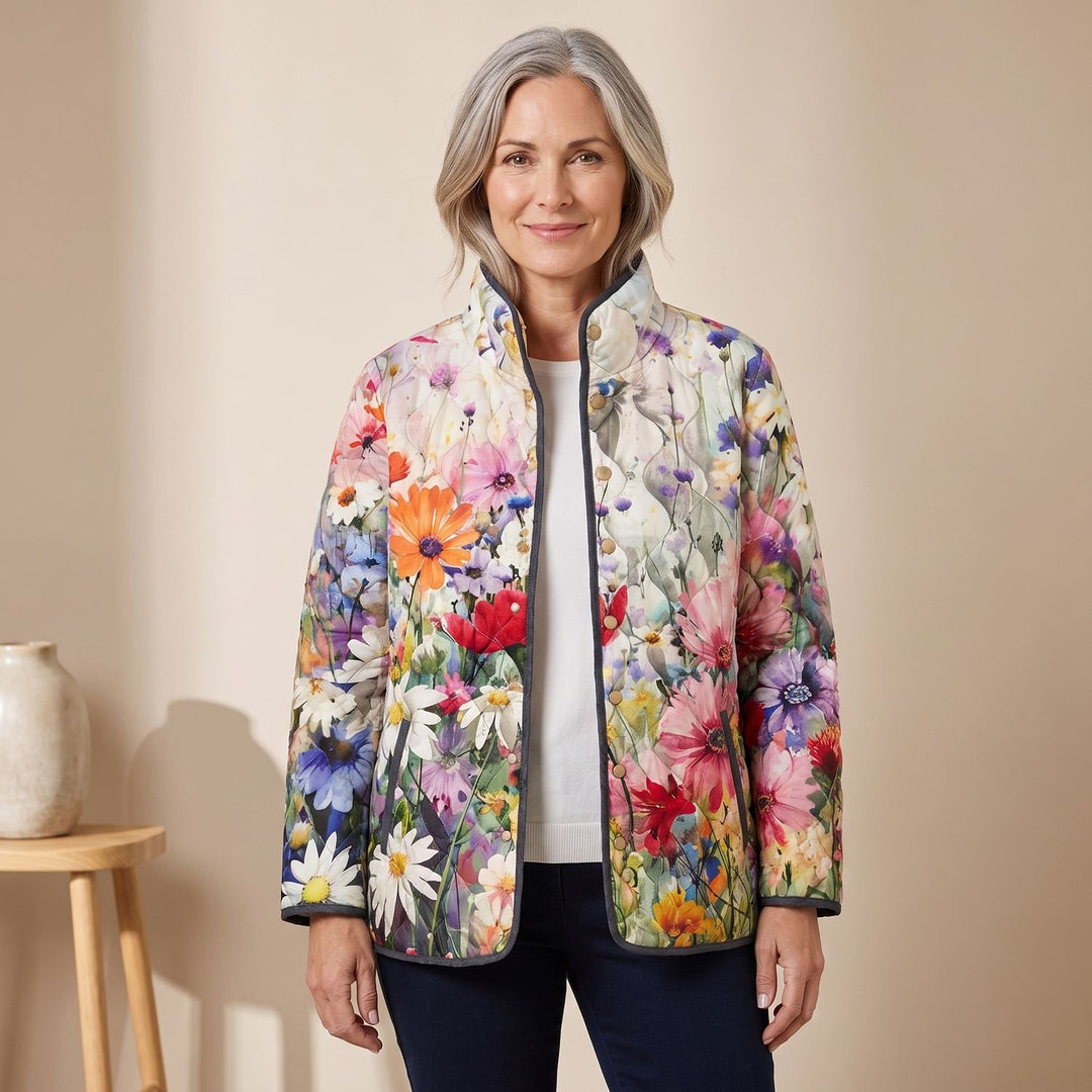 Women's Floral Print Lightweight Quilted Jacket - Multicolor