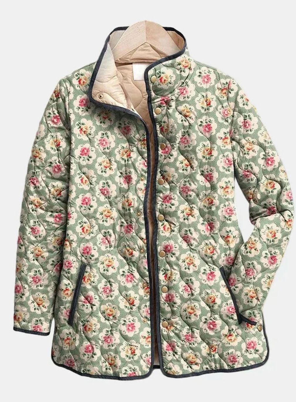 Women's Floral Print Lightweight Quilted Long Jacket - Multicolor