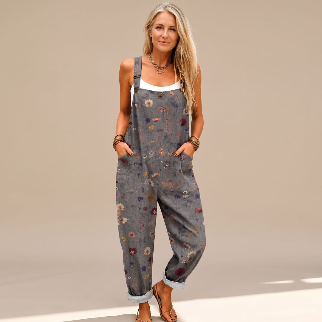 Women's Floral Print Loose-Fit Adjustable-Strap Bib Jumpsuit