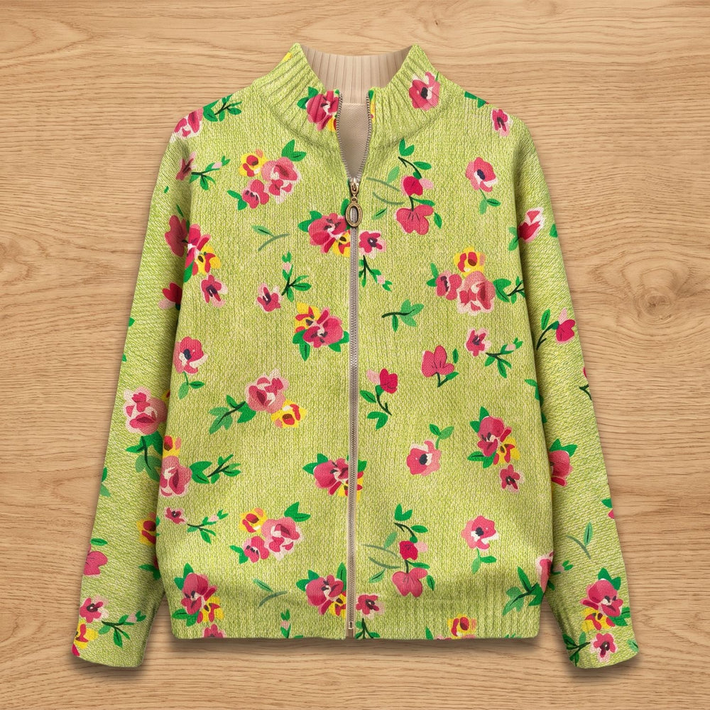 Women's Floral Print Relaxed-Fit Full-Zip Knit Bomber Jacket