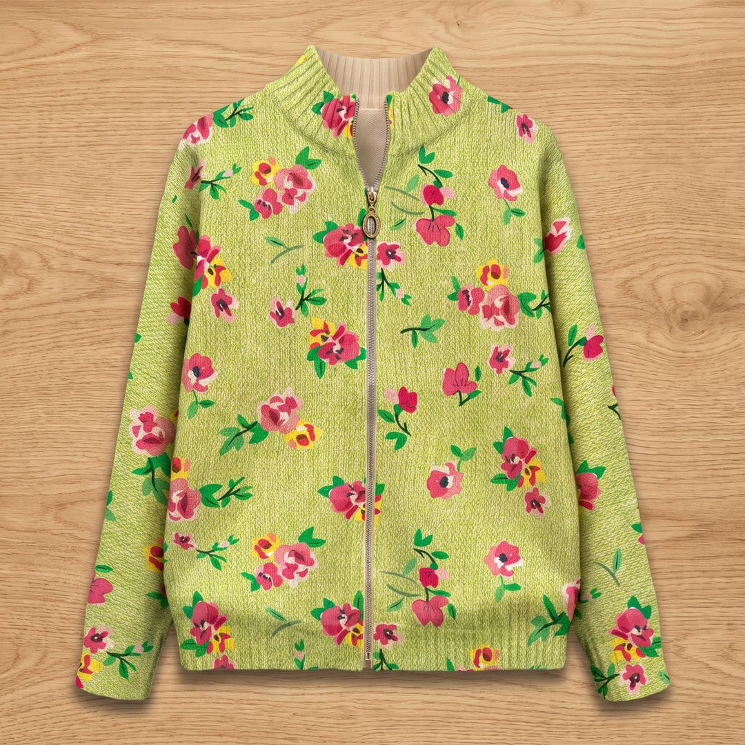 Women's Floral Print Relaxed-Fit Full-Zip Knit Bomber Jacket