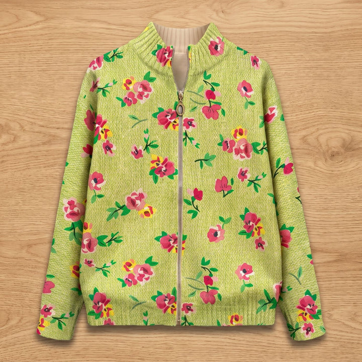 Women's Floral Print Relaxed-Fit Full-Zip Knit Bomber Jacket