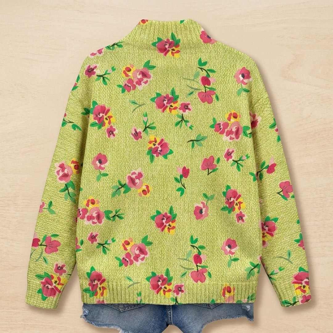 Women's Floral Print Relaxed-Fit Full-Zip Knit Bomber Jacket