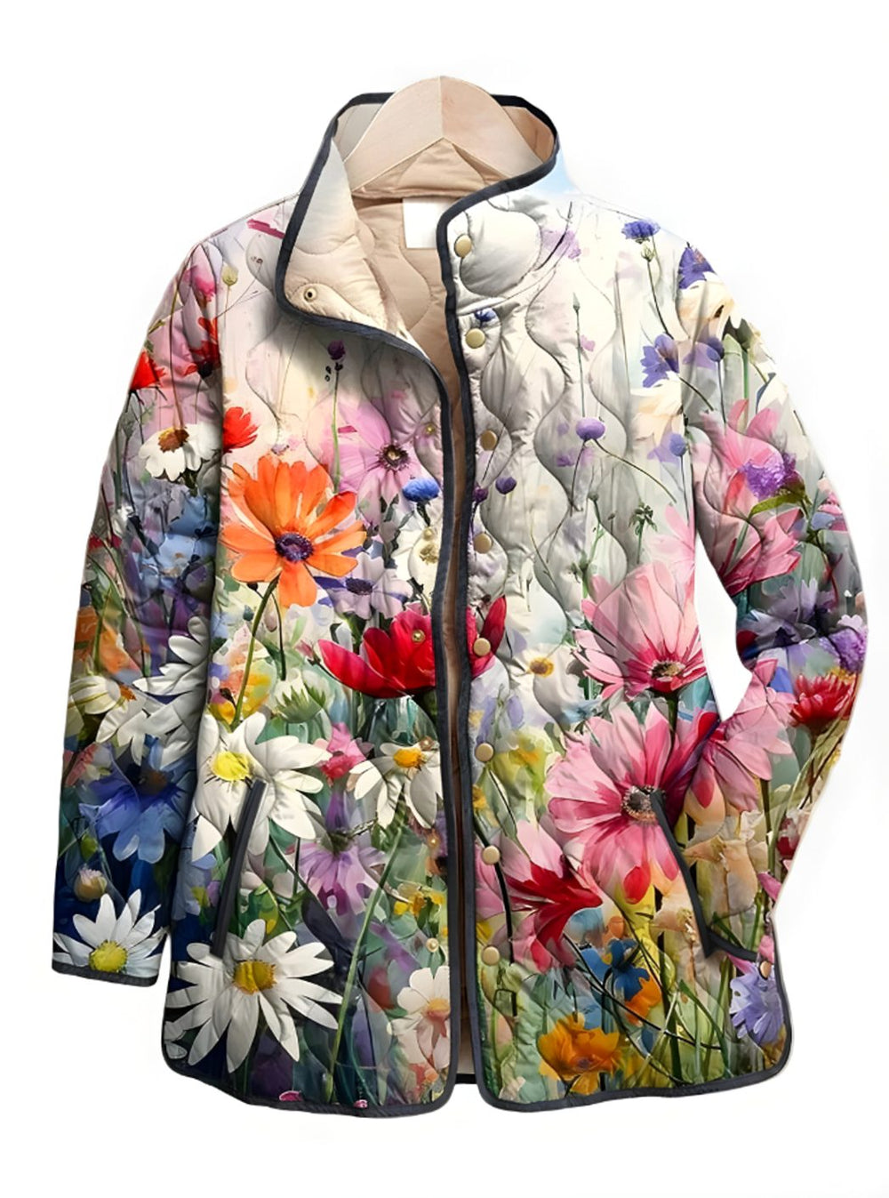 Women's Floral Quilted Lightweight Zip-Up Jacket