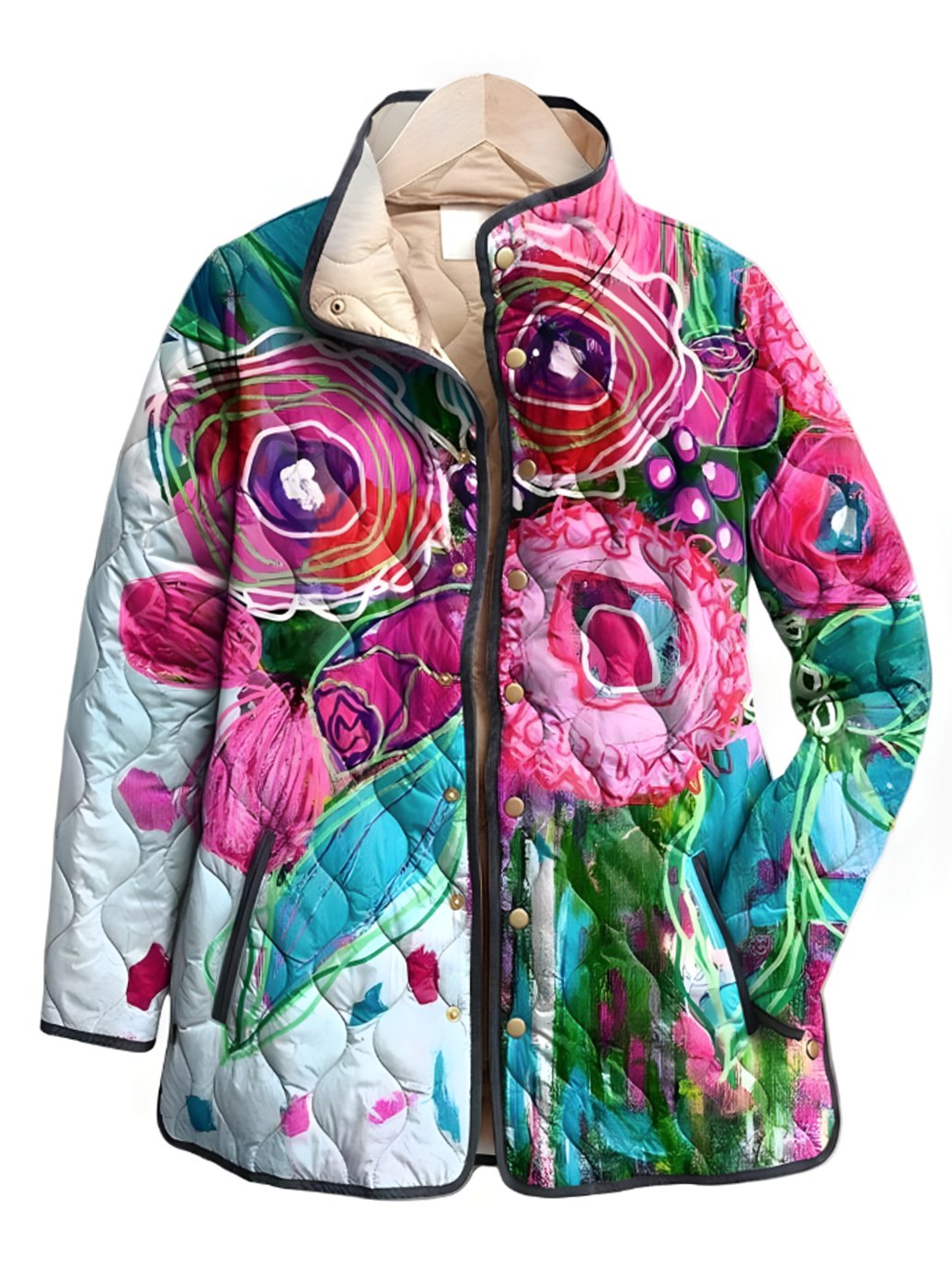 Women's Floral Quilted Lightweight Zip-Up Jacket - Multicolor Flower