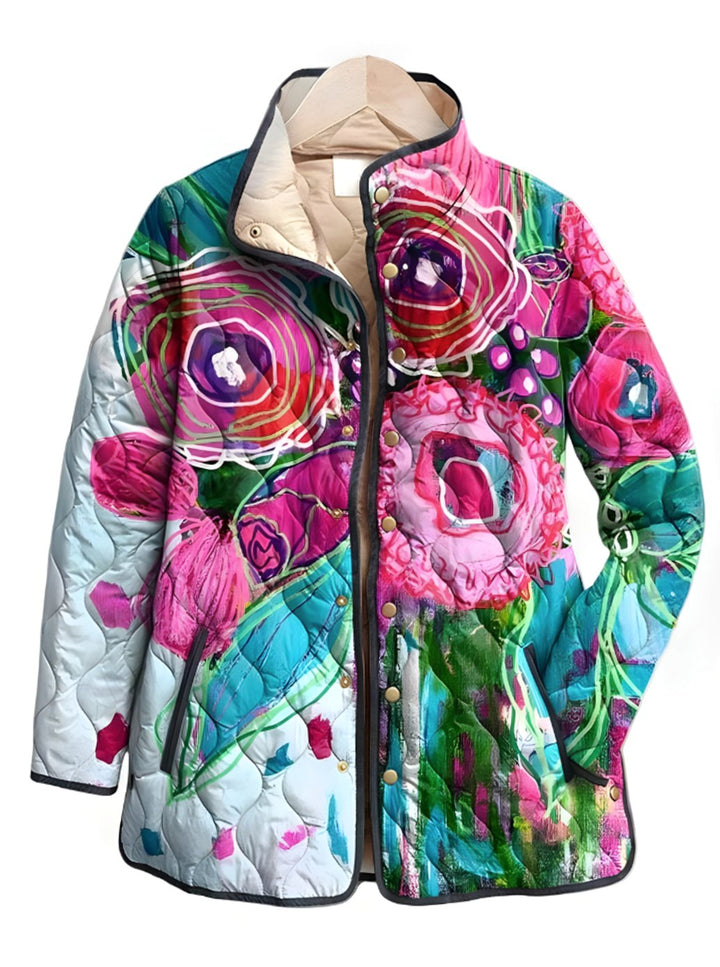 Women's Floral Quilted Lightweight Zip-Up Jacket - Multicolor Flower