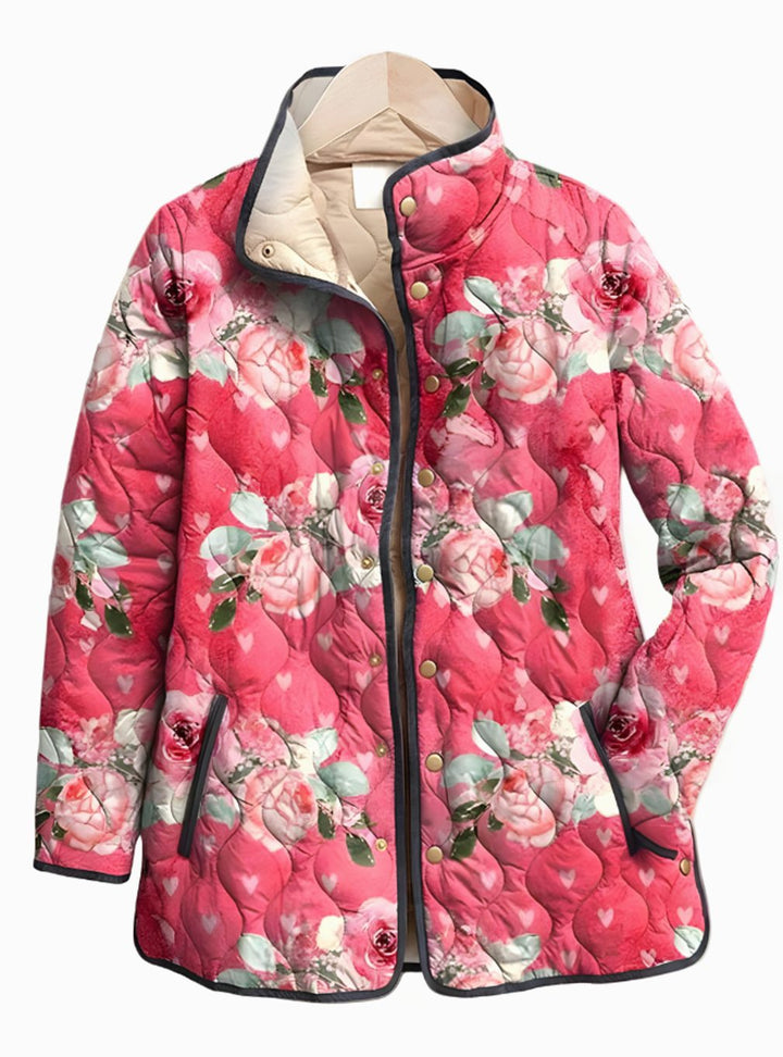 Women's Floral Quilted Lightweight Zip-Up Jacket - Pink
