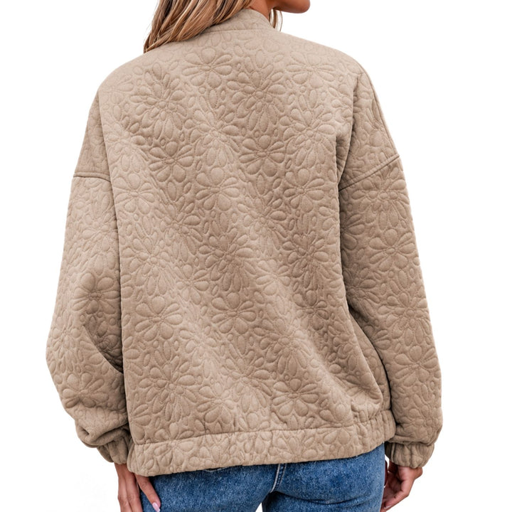 Women's Floral Quilted Zip-Up Bomber Jacket with Pockets