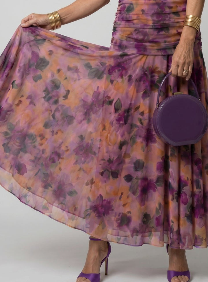 Women's Floral Ruched Off-Shoulder Midi Cocktail Dress