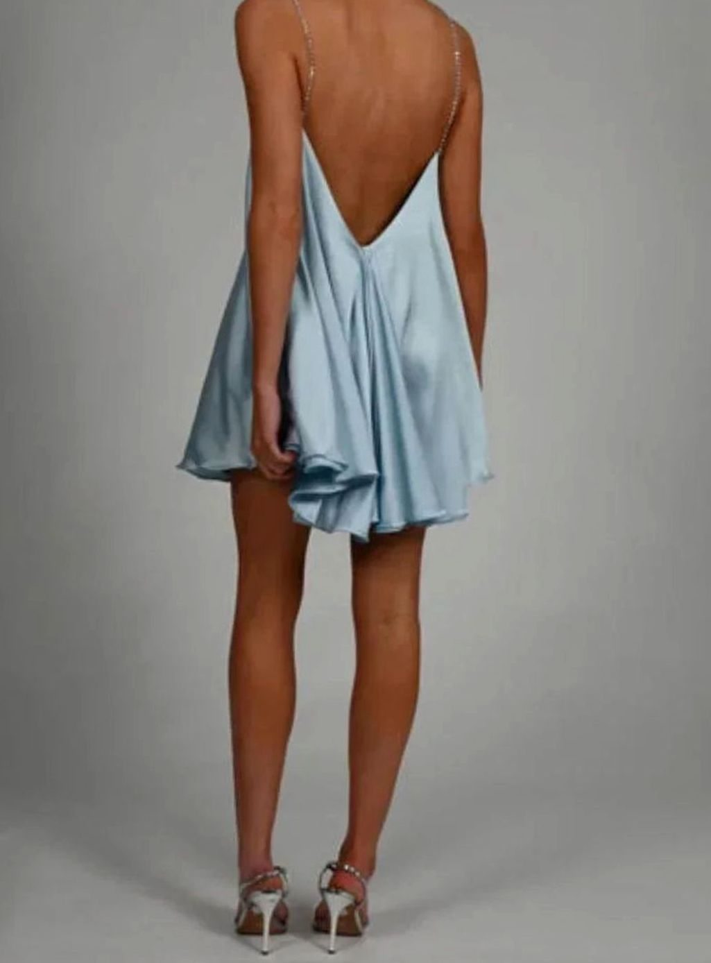 Women's Flowy Satin Mini Cocktail Dress Rhinestone Chain Straps
