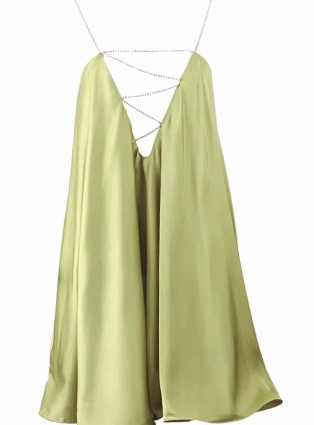 Women's Flowy Satin Mini Cocktail Dress Rhinestone Chain Straps