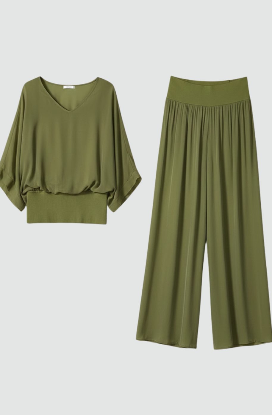Women's Flowy Wide-Leg Two-Piece Blouson Top Palazzo Set