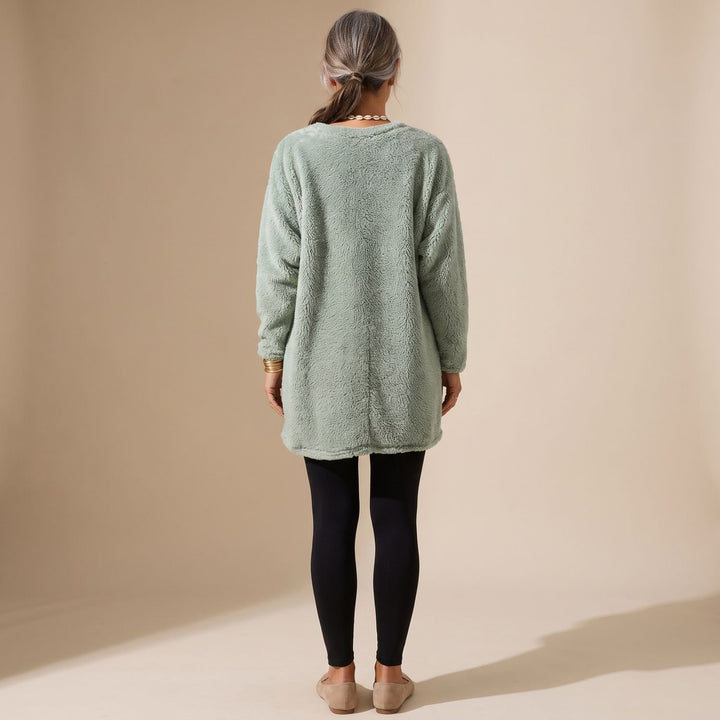 Women's Fluffy Sherpa Long-Sleeve Tunic Dress with Pockets