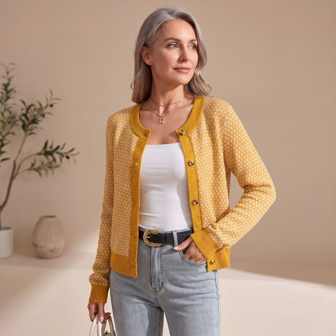 Women's Geometric Print Button-Front Fitted Cardigan Sweater
