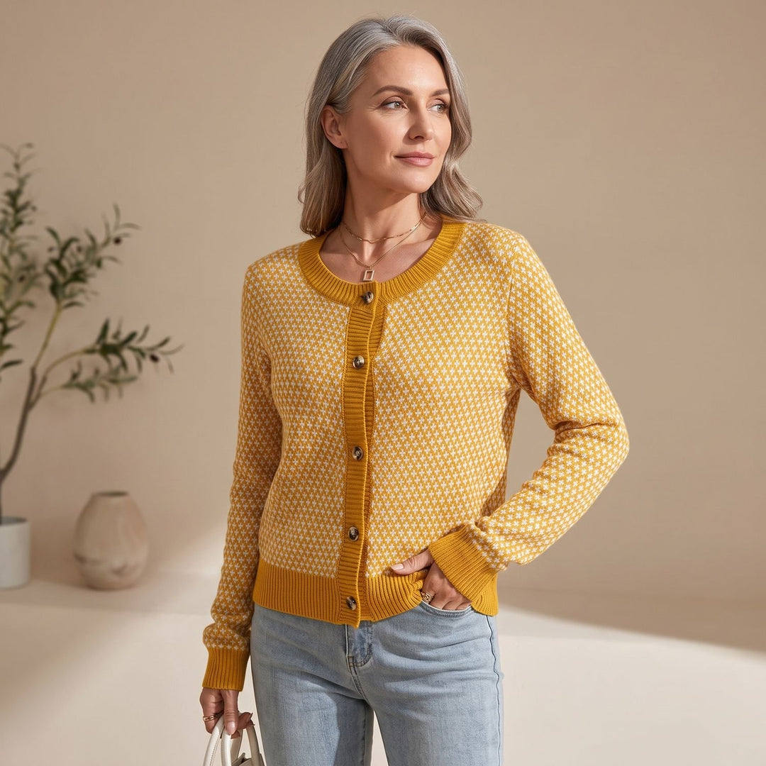 Women's Geometric Print Button-Front Fitted Cardigan Sweater
