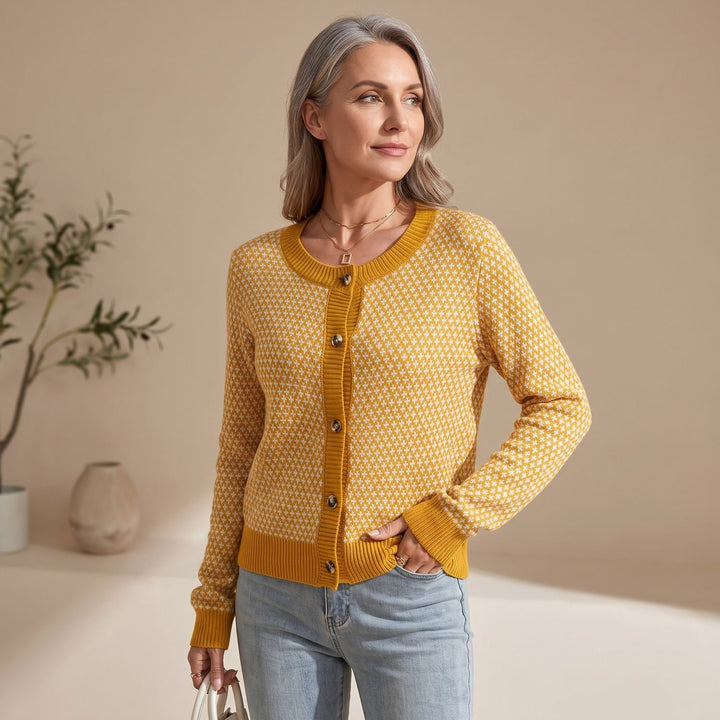 Women's Geometric Print Button-Front Fitted Cardigan Sweater