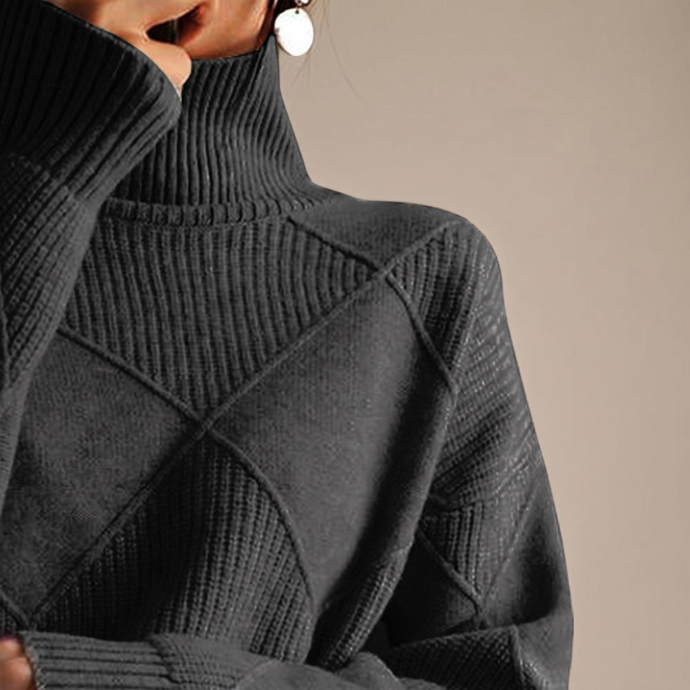 Women's Geometric Turtleneck Knit Pullover Sweater