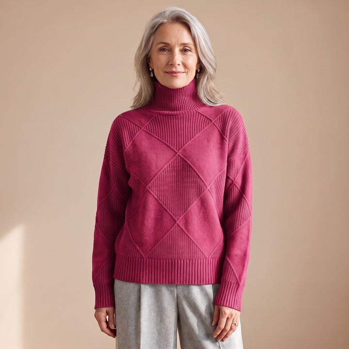 Women's Geometric Turtleneck Knit Pullover Sweater - Rose