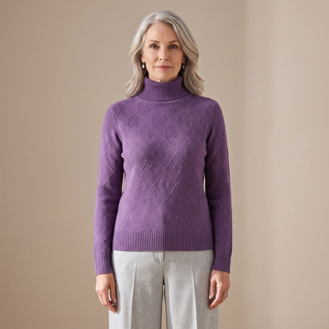 Women's Geometric Turtleneck Knit Pullover Sweater - Violet