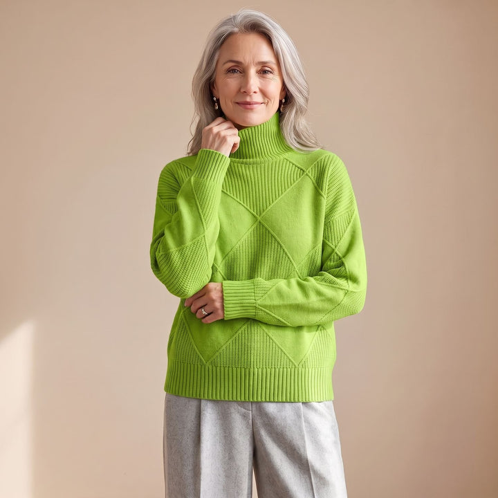Women's Geometric Turtleneck Knit Pullover Sweater - Green