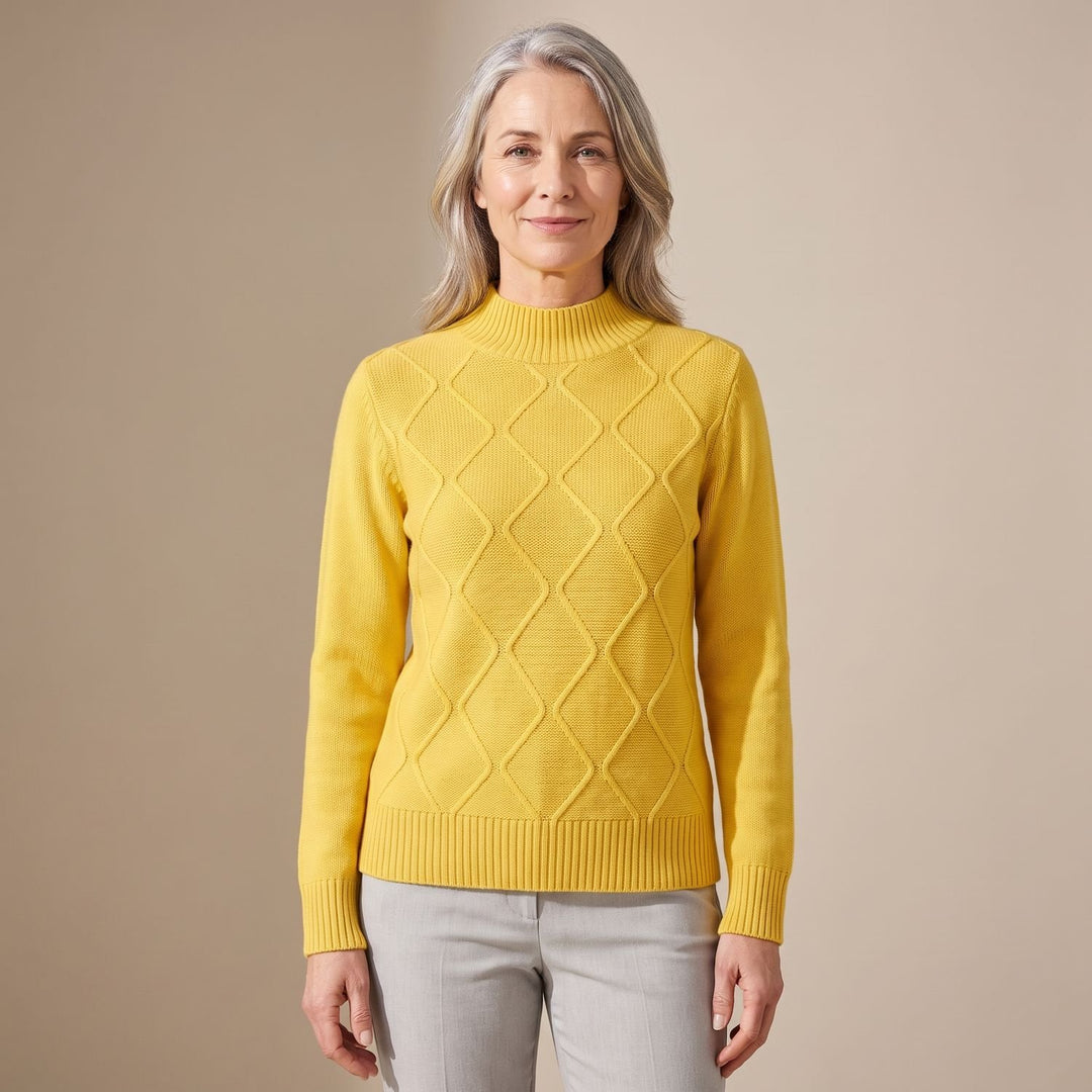 Women's Geometric Turtleneck Knit Pullover Sweater - Yellow