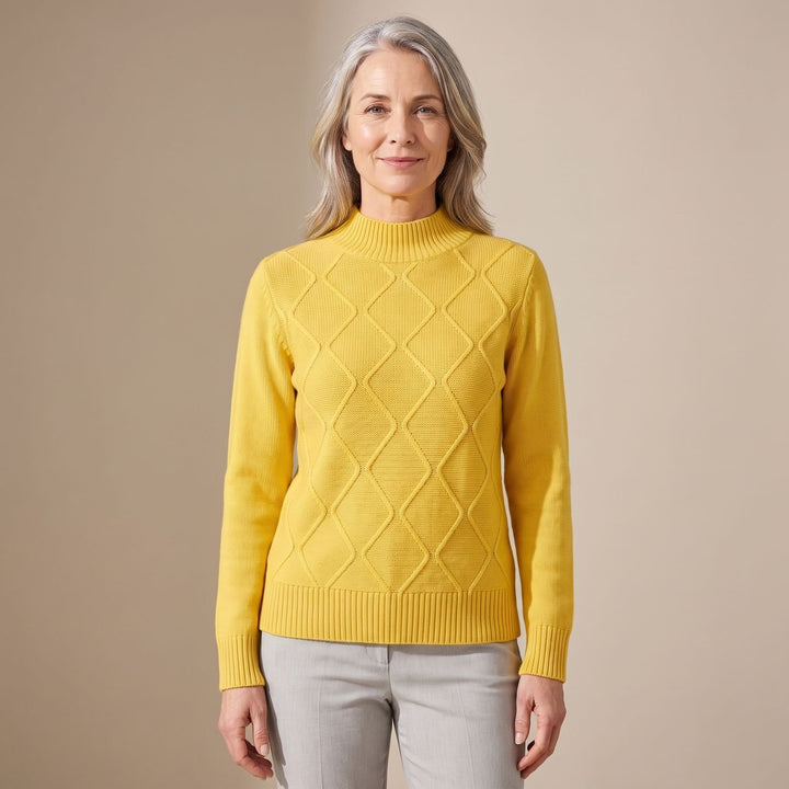 Women's Geometric Turtleneck Knit Pullover Sweater - Yellow