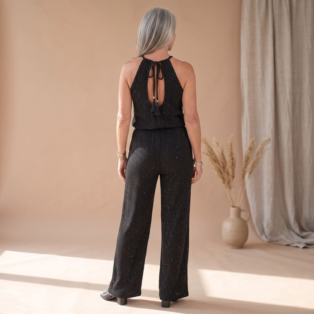 Women's Glitter Halter Wide-Leg Jumpsuit