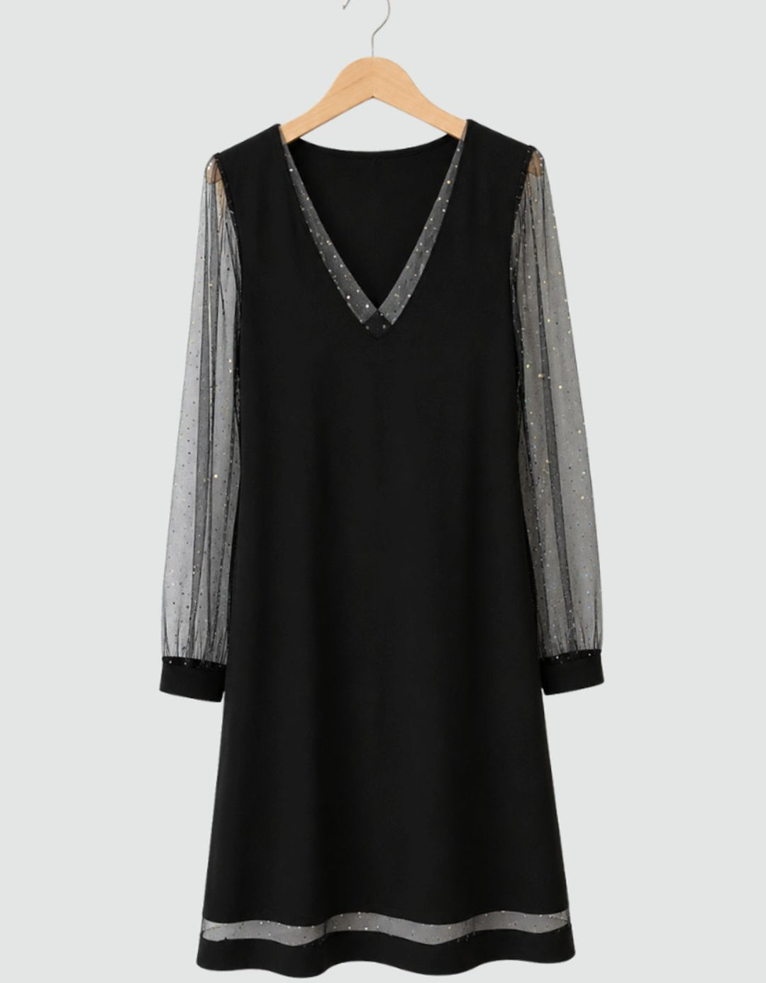 Women's Glitter Mesh Long-Sleeve V-Neck Christmas Party Dress