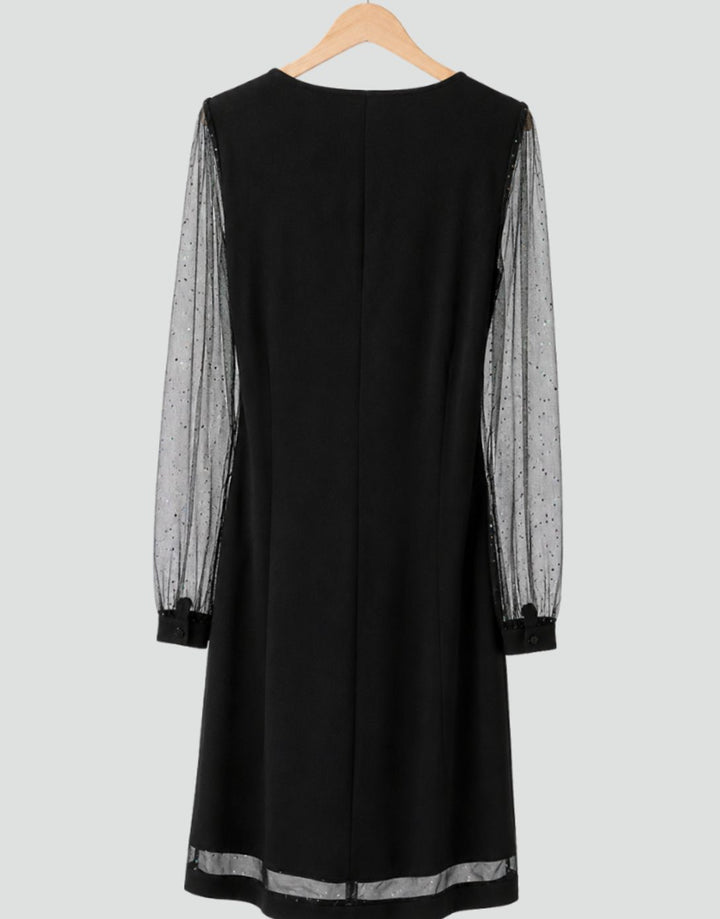 Women's Glitter Mesh Long-Sleeve V-Neck Christmas Party Dress