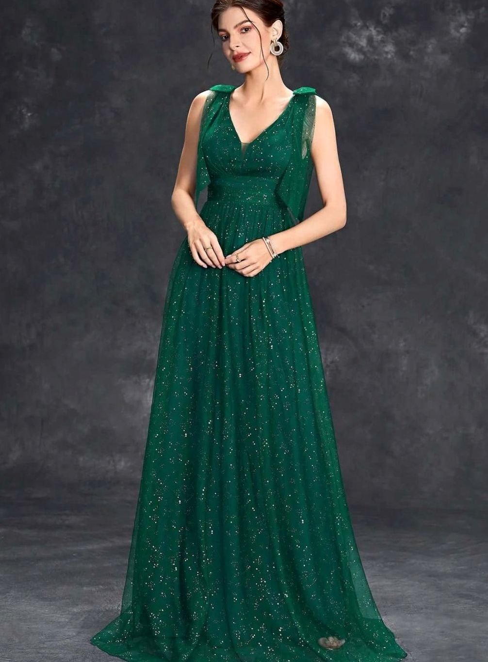 Women's Glitter Sequin V-Neck Sleeveless Long Formal Dress