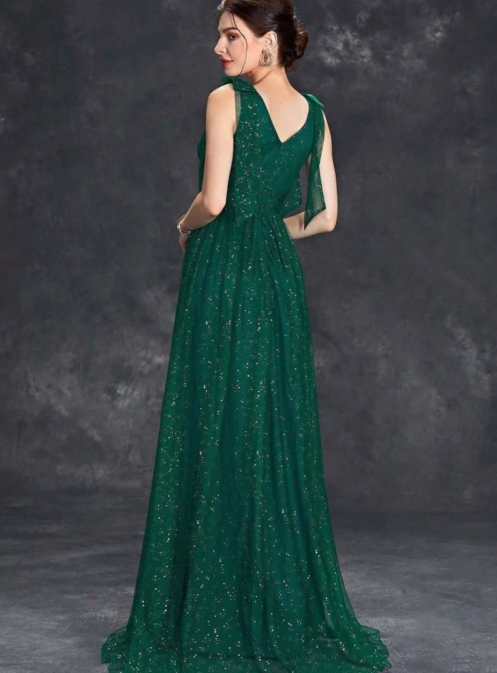 Women's Glitter Sequin V-Neck Sleeveless Long Formal Dress