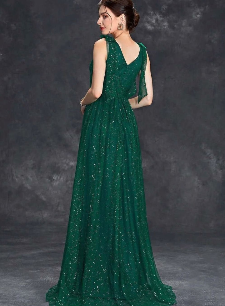Women's Glitter Sequin V-Neck Sleeveless Long Formal Dress