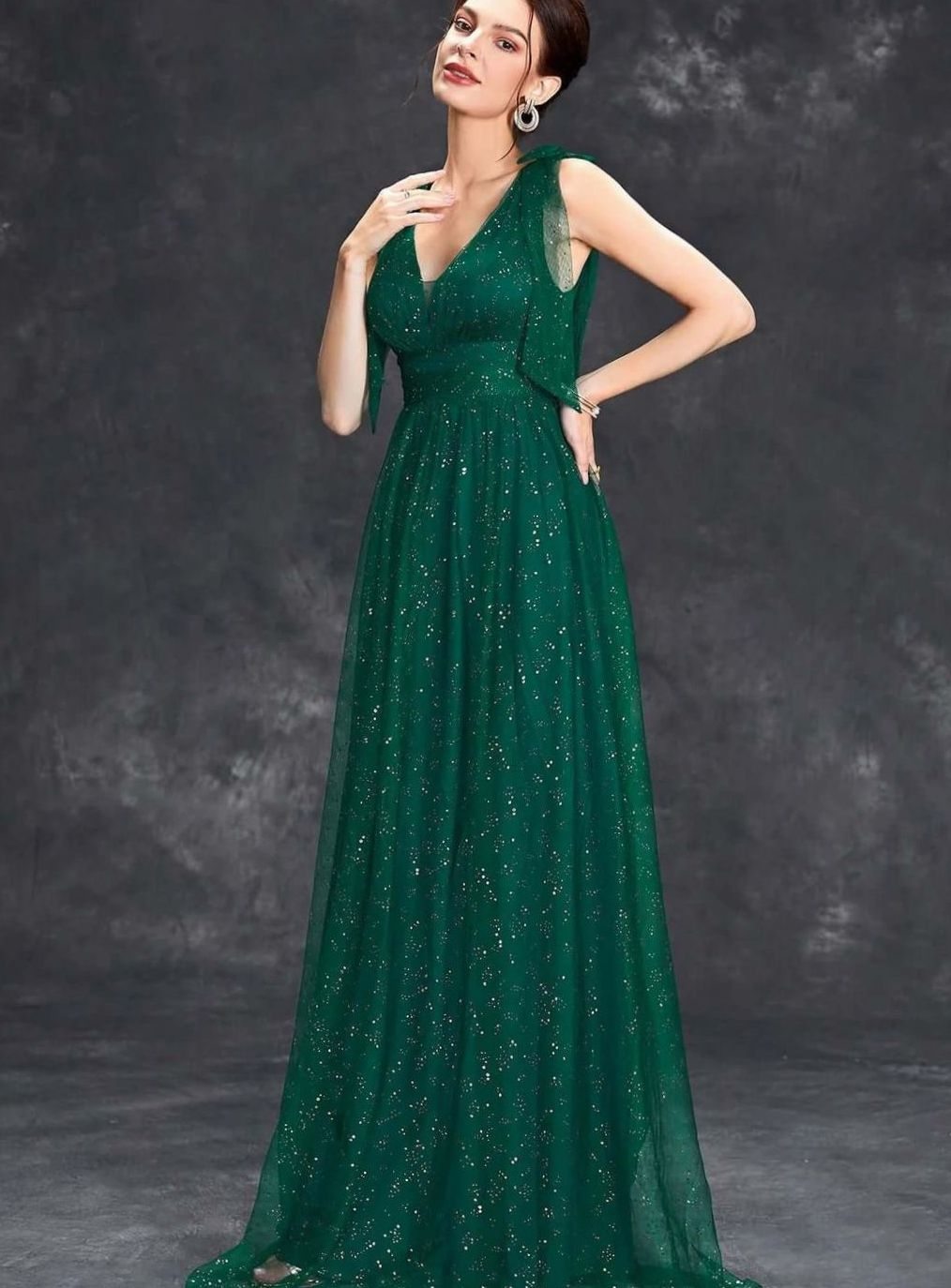 Women's Glitter Sequin V-Neck Sleeveless Long Formal Dress - Green
