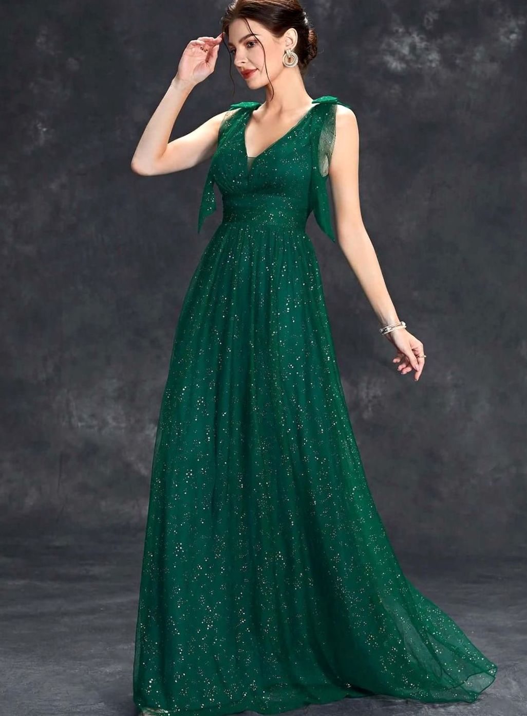 Women's Glitter Sequin V-Neck Sleeveless Long Formal Dress