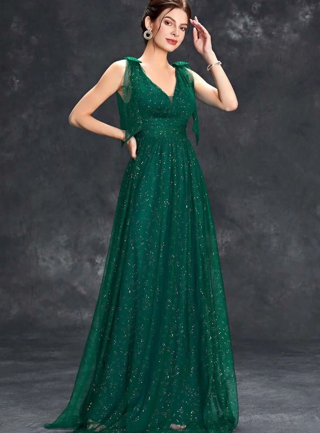 Women's Glitter Sequin V-Neck Sleeveless Long Formal Dress