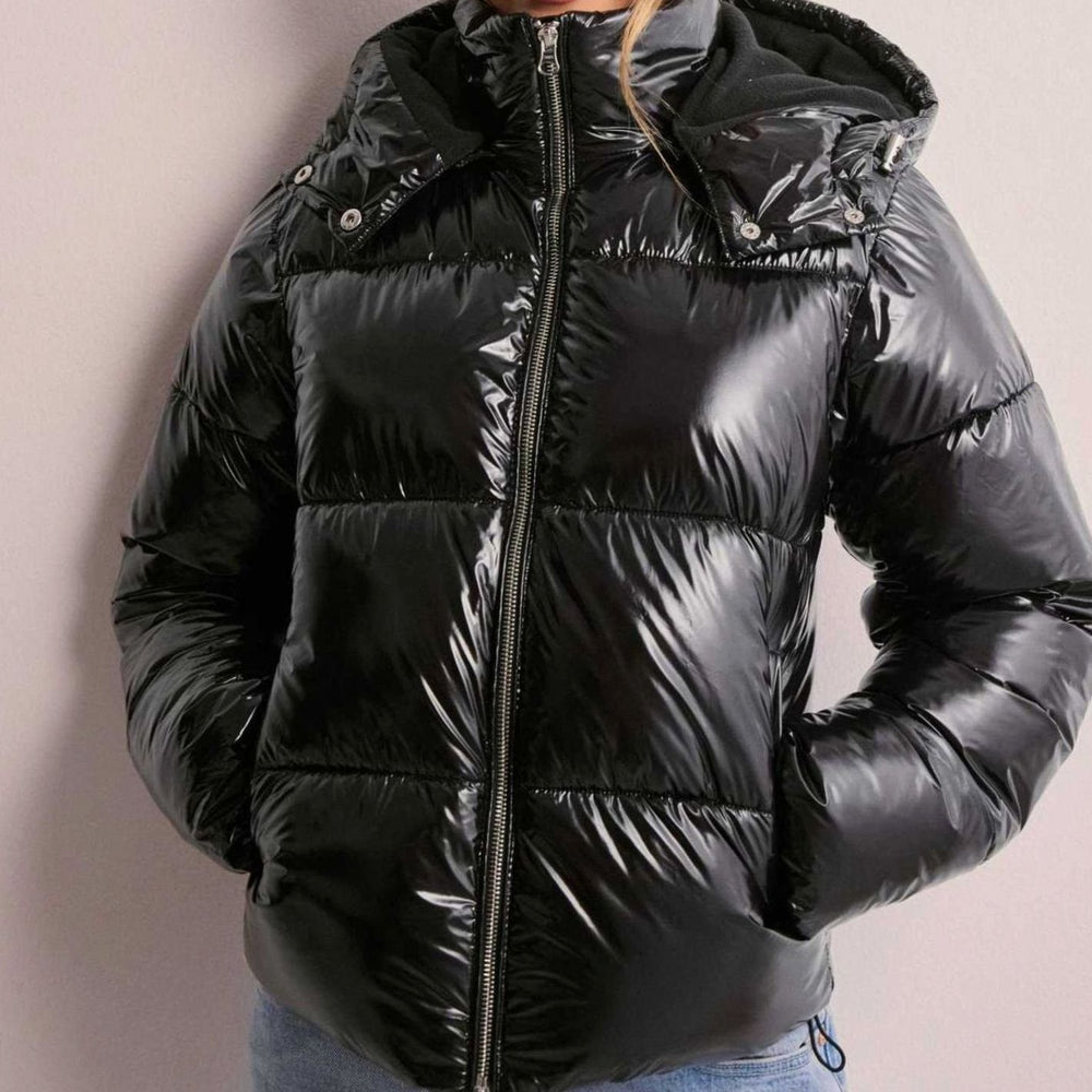 Women's Glossy Hooded Quilted Puffer Jacket Winter Coat