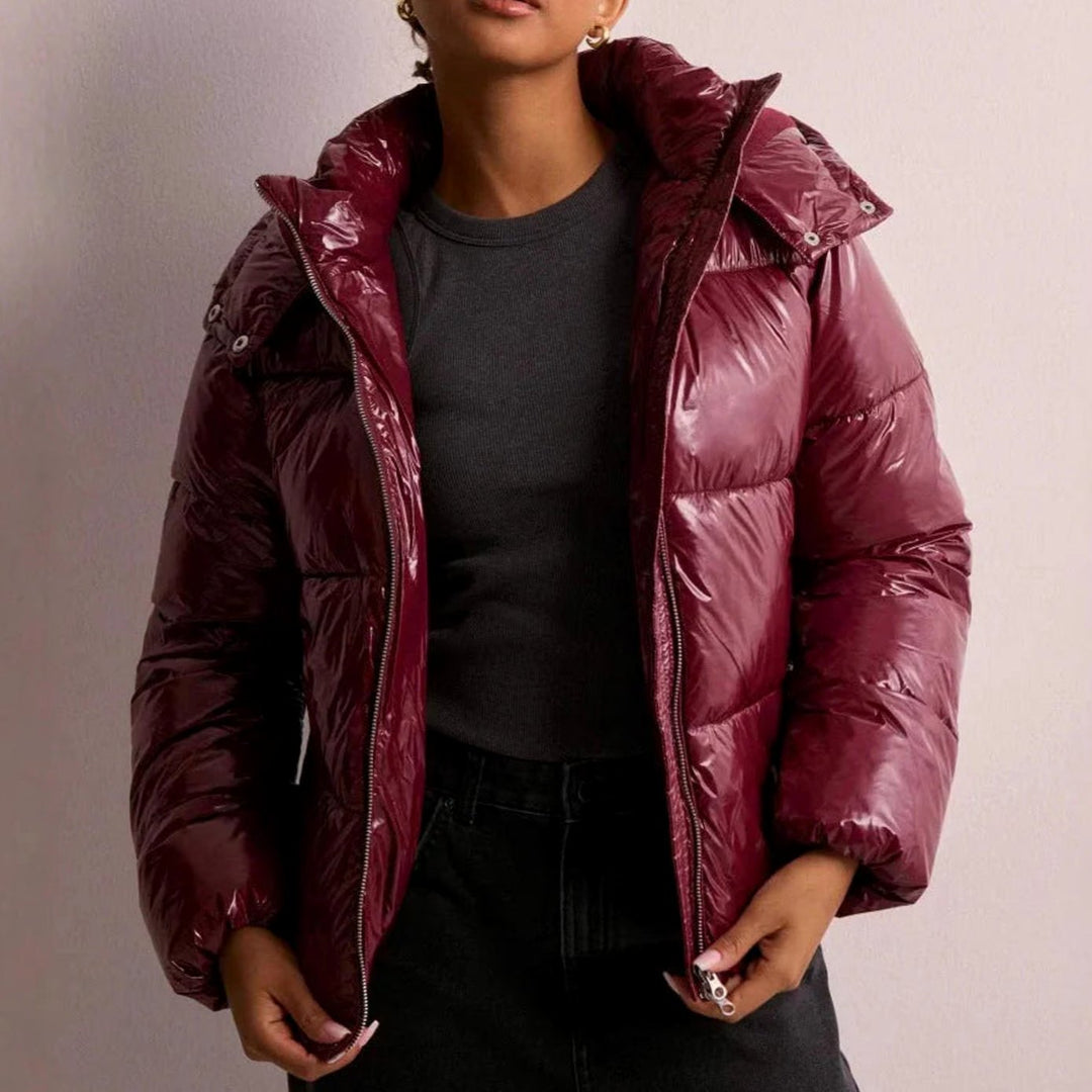 Women's Glossy Hooded Quilted Puffer Jacket Winter Coat