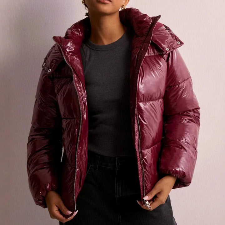 Women's Glossy Hooded Quilted Puffer Jacket Winter Coat
