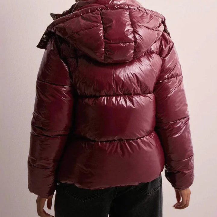 Women's Glossy Hooded Quilted Puffer Jacket Winter Coat