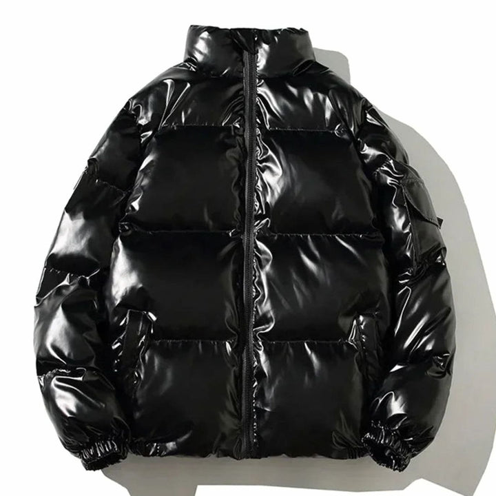 Women's Glossy Stand-Collar Quilted Puffer Jacket - Stand Collar Black