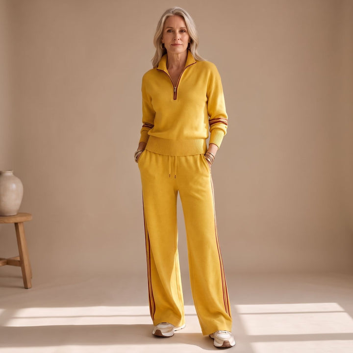 Women's Half-Zip Knit Set Wide-Leg Sweater Pants Two-Piece - Yellow