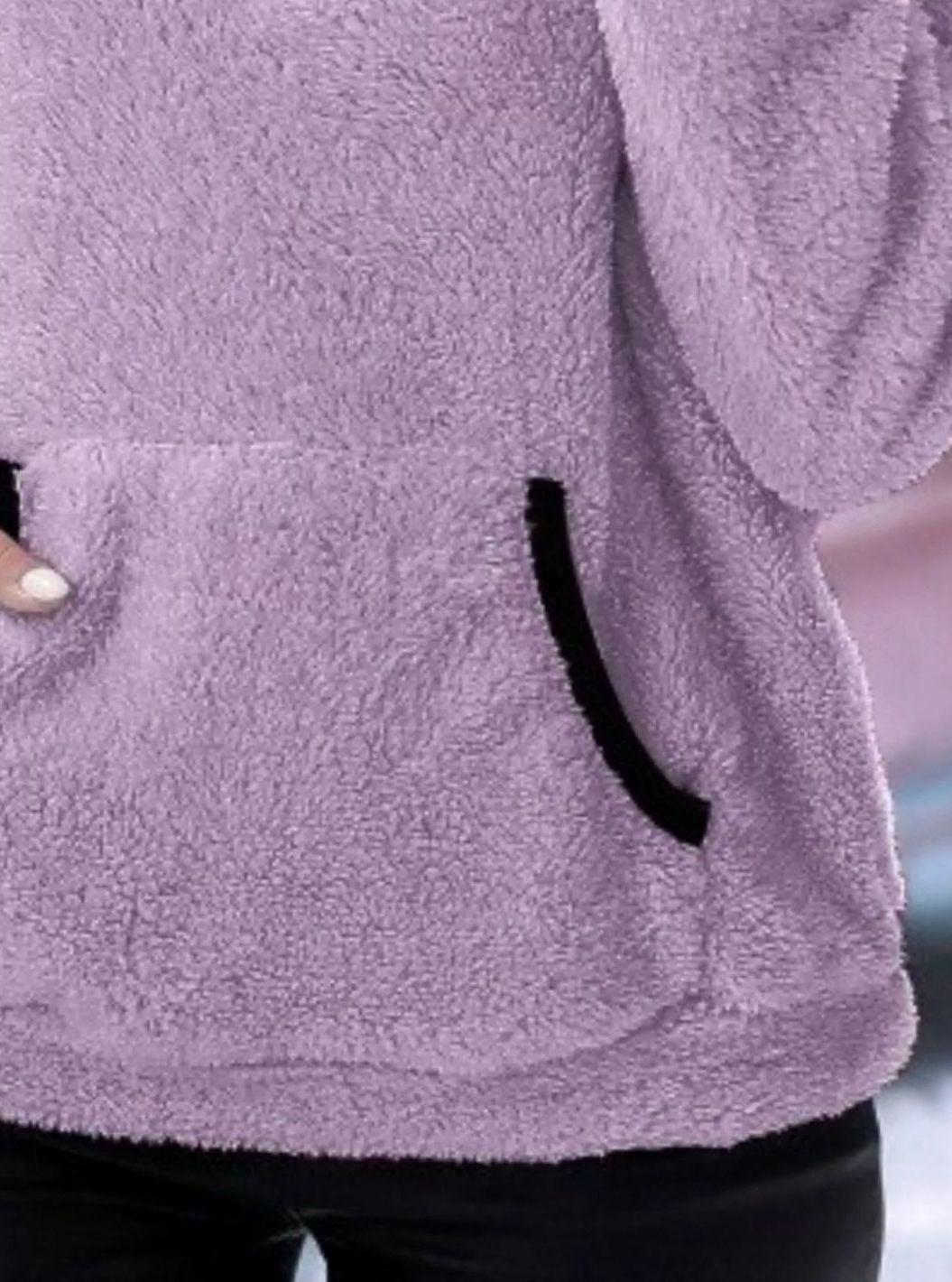 Women's Half-Zip Teddy Fleece Pullover Sweater Kangaroo Pocket