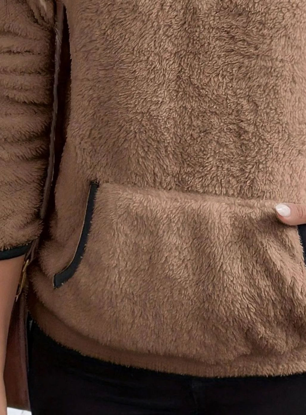 Women's Half-Zip Teddy Fleece Pullover Sweater Kangaroo Pocket