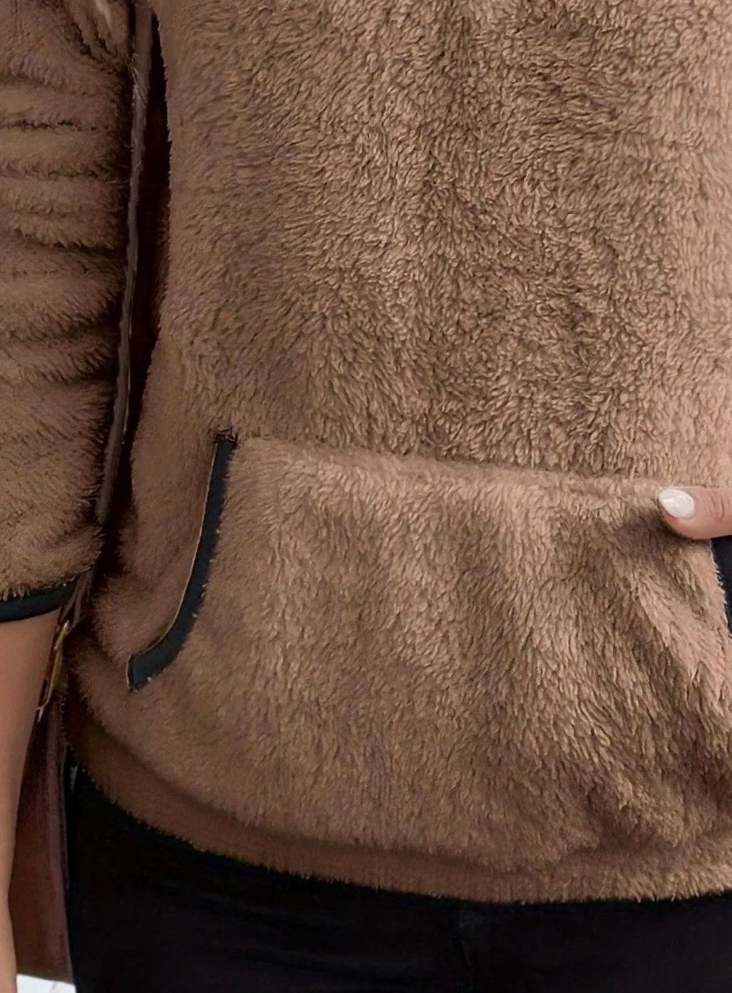 Women's Half-Zip Teddy Fleece Pullover Sweater Kangaroo Pocket