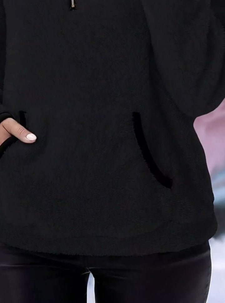 Women's Half-Zip Teddy Fleece Pullover Sweater Kangaroo Pocket