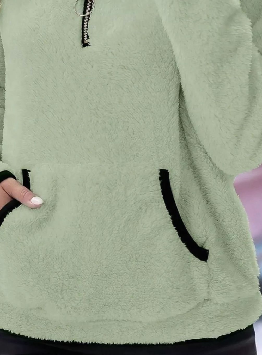 Women's Half-Zip Teddy Fleece Pullover Sweater Kangaroo Pocket