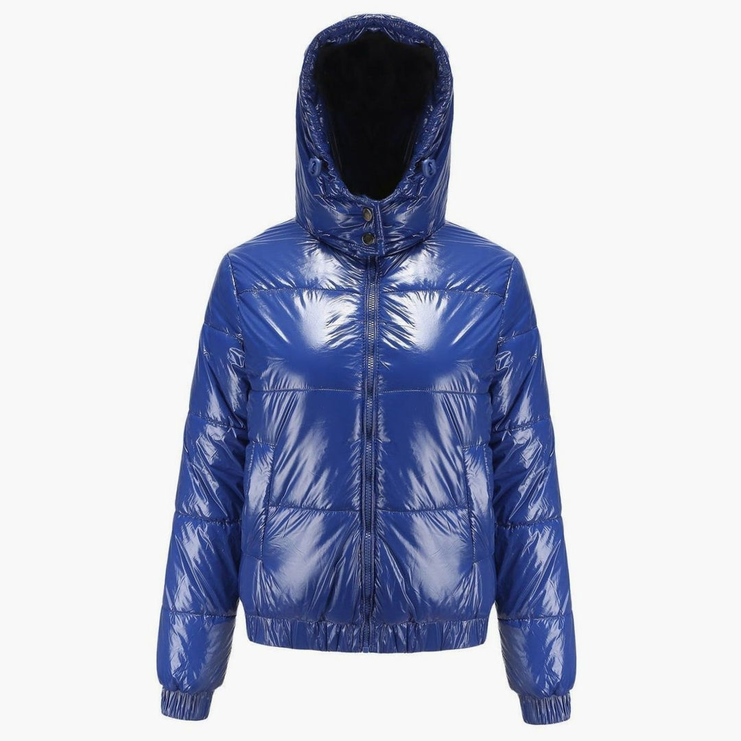 Women's High-Gloss Hooded Down Puffer Jacket - Blue