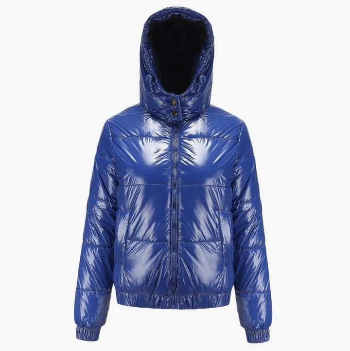 Women's High-Gloss Hooded Down Puffer Jacket - Blue
