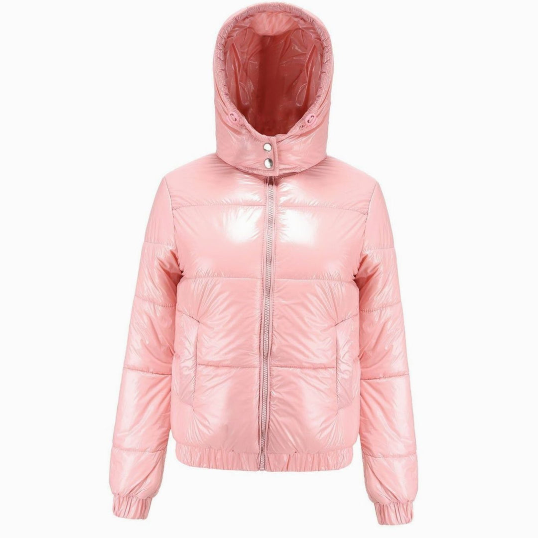 Women's High-Gloss Hooded Down Puffer Jacket - Pink