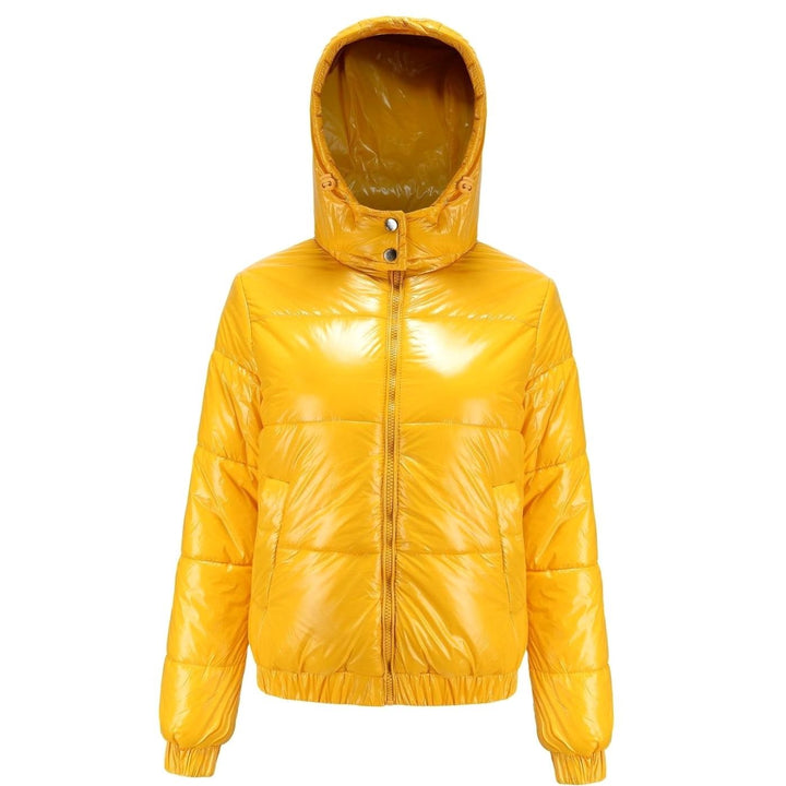 Women's High-Gloss Hooded Down Puffer Jacket - Yellow